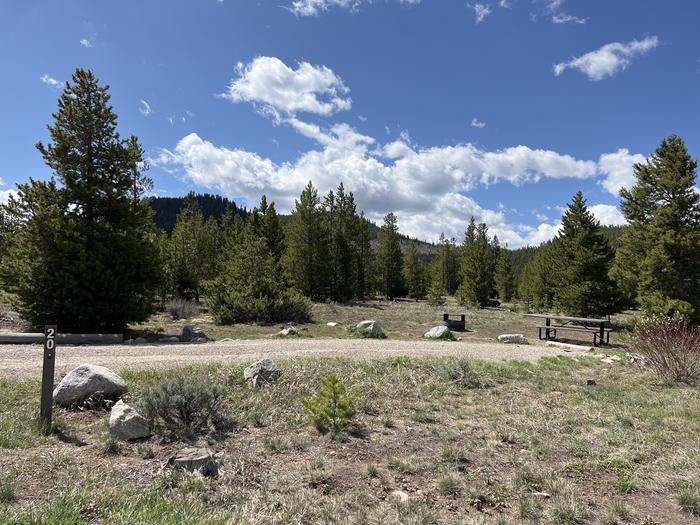 A photo of Site 020 of Loop B at PROSPECTOR with Picnic Table, Fire Pit, Tent Pad