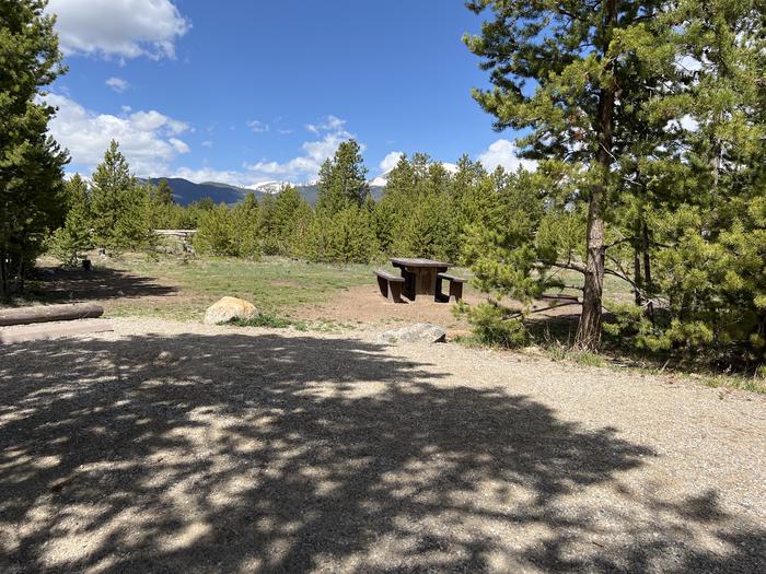 A photo of Site 031 of Loop C at PROSPECTOR with Picnic Table, Fire Pit, Shade, Tent Pad