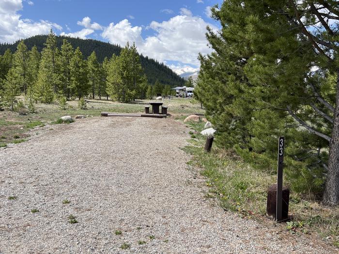 A photo of Site 033 of Loop C at PROSPECTOR with Picnic Table, Fire Pit, Tent Pad