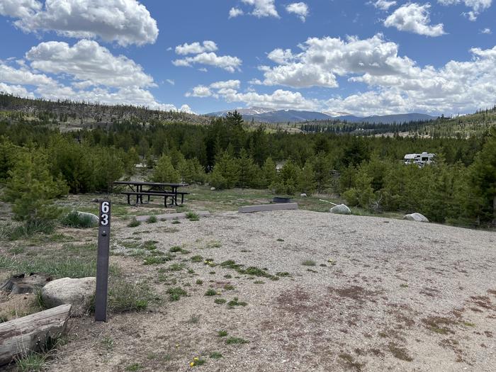 A photo of Site 063 of Loop D at PROSPECTOR with Picnic Table, Fire Pit, Tent Pad
