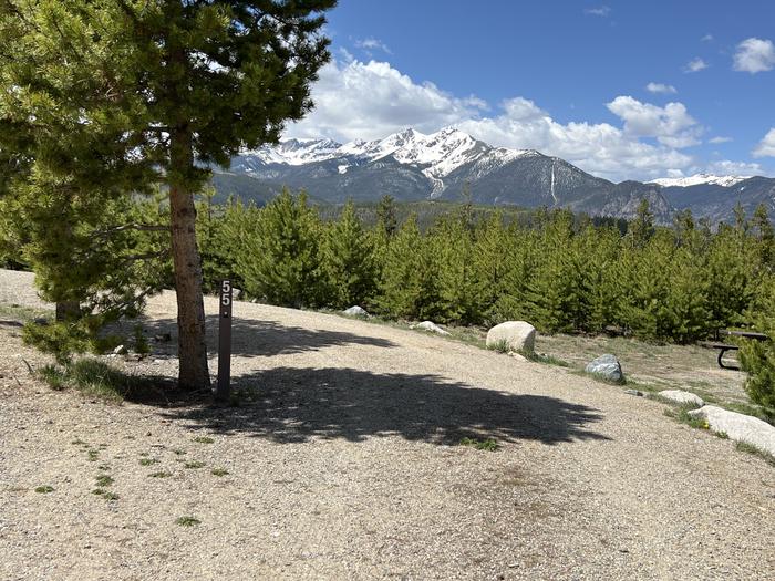 A photo of Site 055 of Loop D at PROSPECTOR with Picnic Table, Fire Pit, Tent Pad