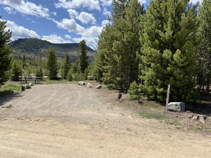 A photo of Site 048 of Loop D at PROSPECTOR with Picnic Table, Fire Pit, Tent Pad