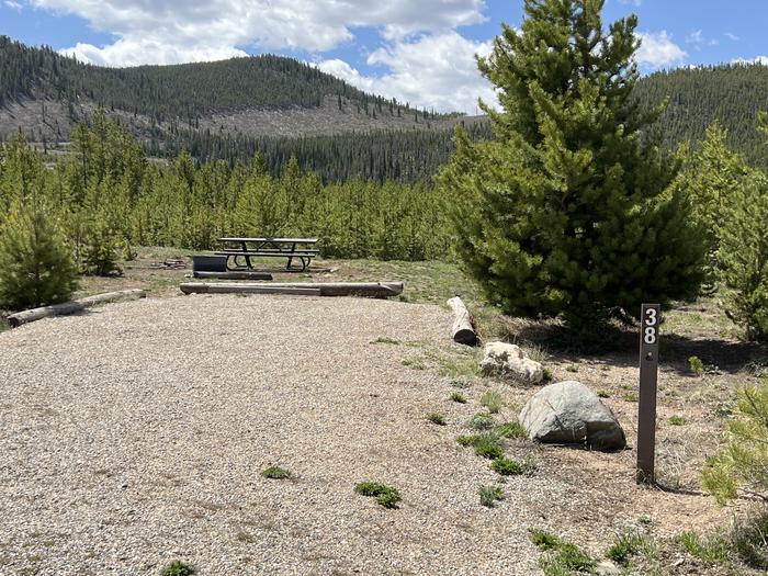 A photo of Site 038 of Loop C at PROSPECTOR with Picnic Table, Fire Pit, Tent Pad