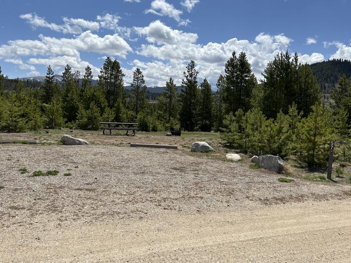 A photo of Site 057 of Loop D at PROSPECTOR with Picnic Table, Fire Pit, Tent Pad