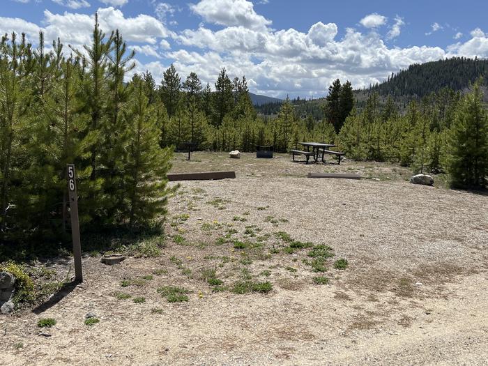 A photo of Site 056 of Loop D at PROSPECTOR with Picnic Table, Fire Pit, Tent Pad