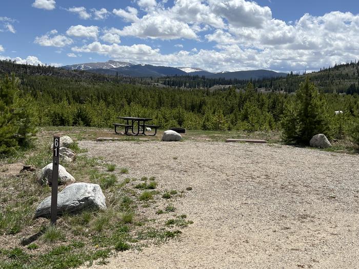 A photo of Site 061 of Loop D at PROSPECTOR with Picnic Table, Fire Pit, Tent Pad