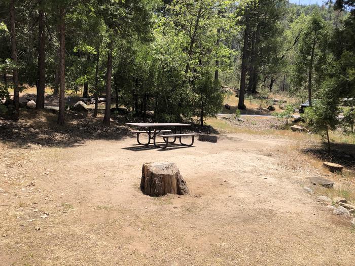 A photo of Site 010 of Loop FORKS CAMPGROUND at Forks Campground (Sierra) with Picnic Table, Fire Pit, Shade, Tent Pad
