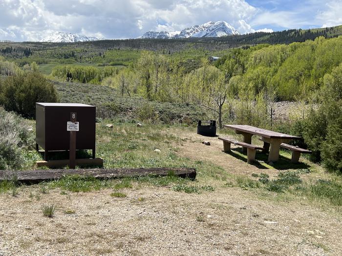 A photo of Site 008 of Loop Prarie Point at Prairie Point Campground (CO) with Picnic Table, Fire Pit, Food Storage, Tent Pad