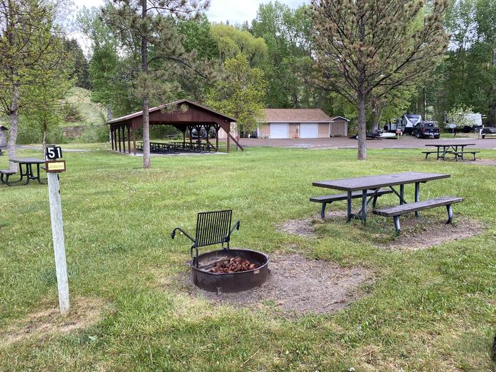 A photo of Site 51 of Loop TENT at Holter Lake Campground with Picnic Table, Fire Pit