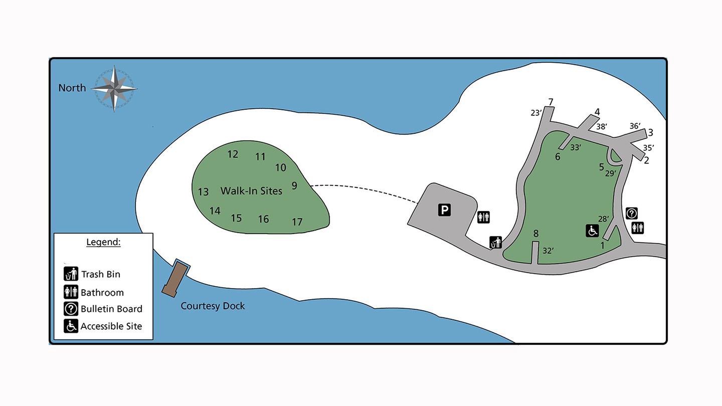 Campsite map of Kamloops Island