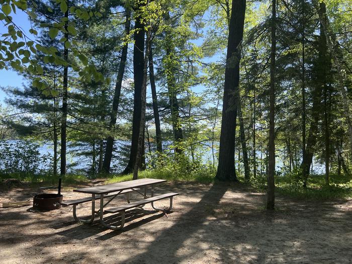 A photo of Site 037 of Loop SOUT at CLUBHOUSE LAKE with Picnic Table, Fire Pit, Shade, Waterfront
