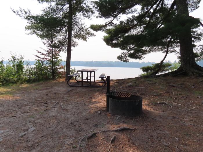 K7 - Eagle View, view looking out from campsite of fire ring and picnic table.