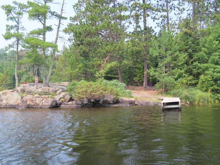 N16 - Kettle Portage, view of campsite from water with a dock.N16 - Kettle Portage campsite on Namakan Lake