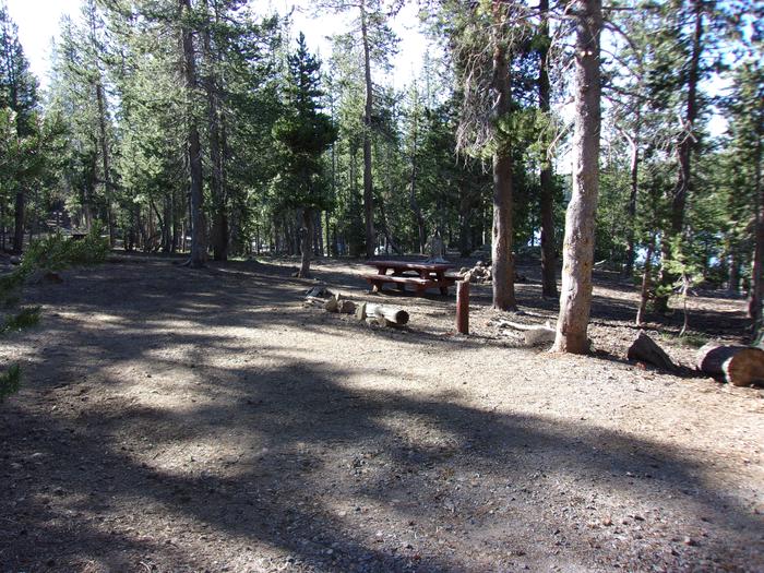 campsite with fire ring and table overlooking lakeH.G. Hogue site #55