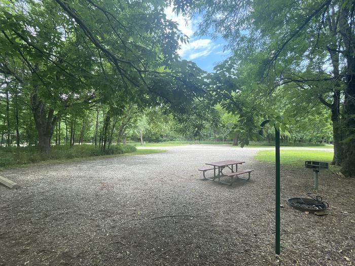 A photo of Site 311 of Loop OAK CAMPGROUND at BLOOMINGTON EAST  with Picnic Table, Fire Pit, Shade, Lantern Pole