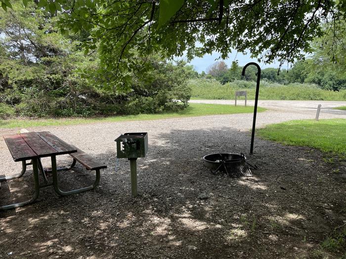 A photo of Site 300 of Loop OAK CAMPGROUND at BLOOMINGTON EAST  with Picnic Table, Fire Pit, Shade, Lantern Pole