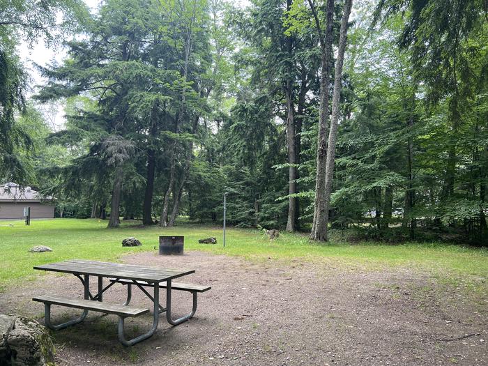 A photo of Site X42 of Loop MANAGEMENT SITES at BREVOORT LAKE CAMPGROUND with Picnic Table, Fire Pit, Shade, Lantern Pole