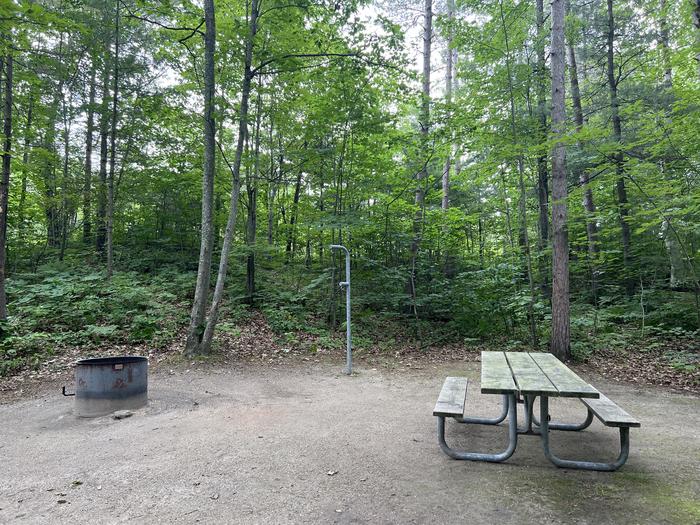 A photo of Site 028 of Loop LAKE MICHIGAN AT ST. IGNACE at LAKE MICHIGAN AT ST. IGNACE with Picnic Table, Fire Pit, Shade, Lantern Pole