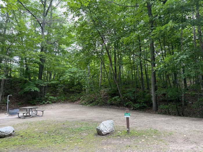 A photo of Site 006 of Loop LAKE MICHIGAN AT ST. IGNACE at LAKE MICHIGAN AT ST. IGNACE with Picnic Table, Fire Pit, Shade, Lantern Pole