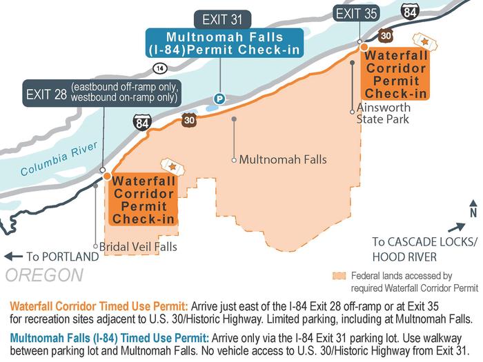 Waterfall Corridor & Multnomah Falls Timed Use Permit Map