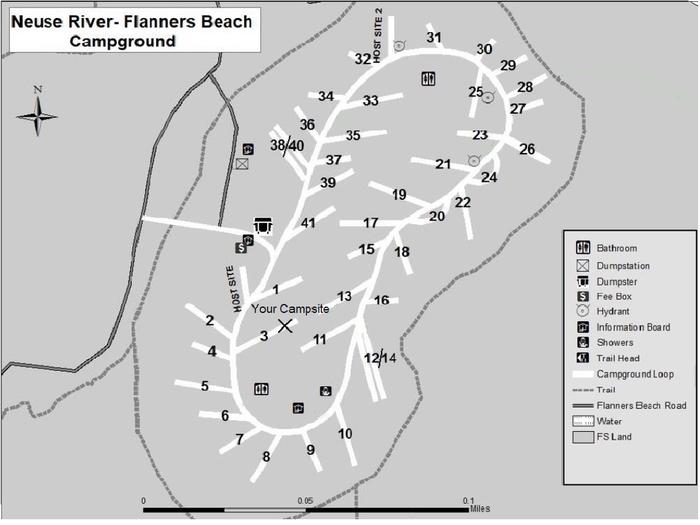 Flanners Beach Campsite #3Should accommodate 40ft camper. Amenities include Electric 50/30/20 amp Connection, picnic Table, Fire ring, and Lantern Post