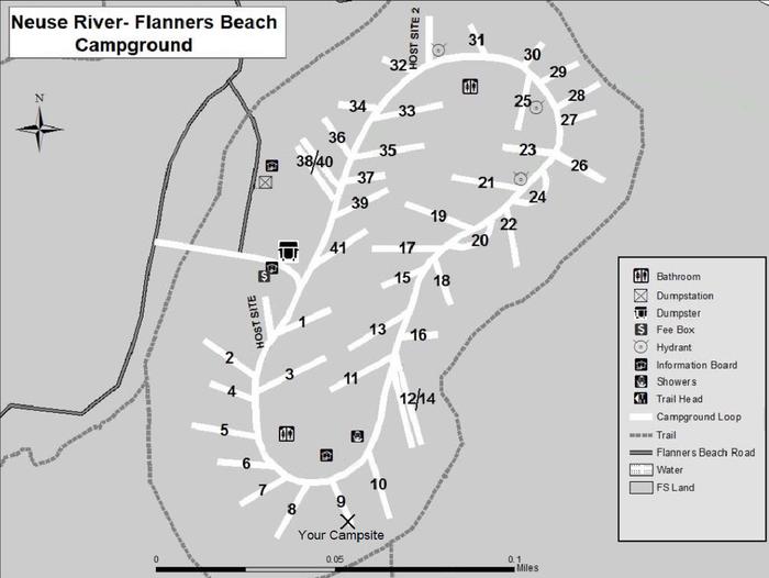 Flanners Beach Campsite #9Should accommodate 40ft camper. Amenities include Electric 30/20 amp Connection, picnic Table, Fire ring, and Lantern Post
