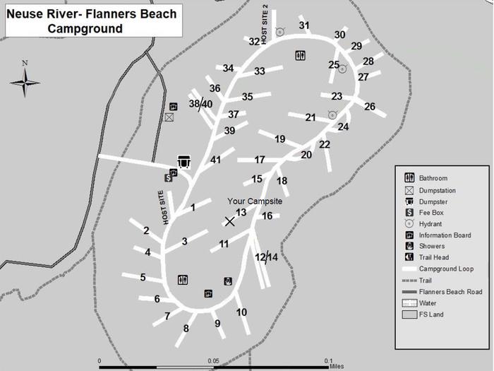 Flanners Beach Campsite #13Should accommodate 40ft camper. Amenities include Electric 50/30/20 amp Connection, picnic Table, Fire ring, and Lantern Post