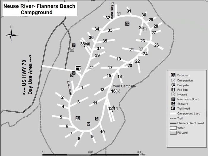 Flanners Beach Campsite #15First Come-First Served Campsite.  Should accommodate 35ft camper. Amenities include Electric 30/20 amp Connection, picnic Table, Fire ring, and Lantern Post