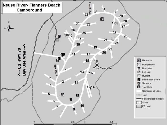 Flanners Beach Campsite #18Non-Electric Site Should accommodate 28ft camper. Amenities include picnic Table, Fire ring, and Lantern Post