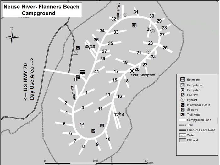 Flanners Beach Campsite #20Non-Electric Campsite should accommodate 32ft camper. Amenities include picnic Table, Fire ring, and Lantern Post
