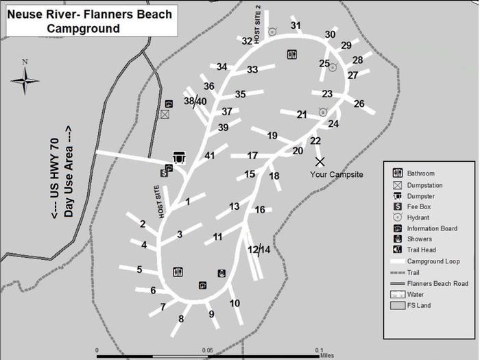 Flanners Beach Campsite #22Non-Electric Campsite should accommodate 40ft camper. Amenities include picnic Table, Fire ring, and Lantern Post