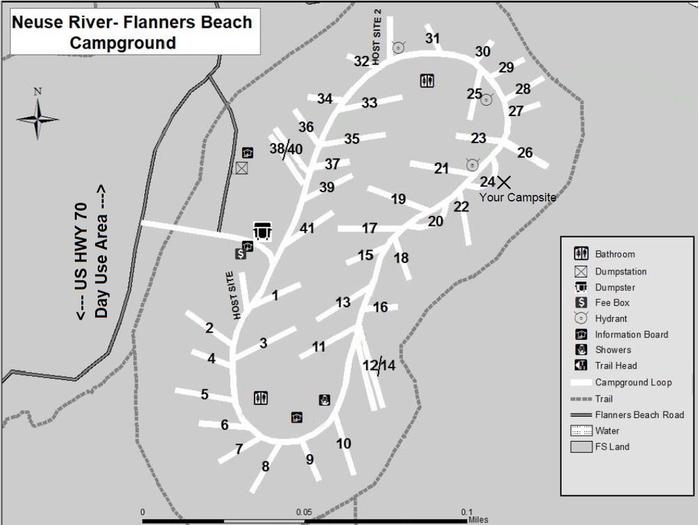 Flanners Beach Campsite #24Non-Electric Campsite should accommodate 32ft camper. Amenities include picnic Table, Fire ring, and Lantern Post