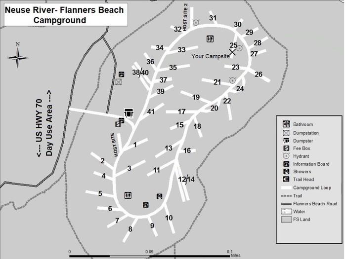 Flanners Beach Campsite #25Non-Electric Campsite should accommodate 30ft camper. Amenities include picnic Table, Fire ring, and Lantern Post