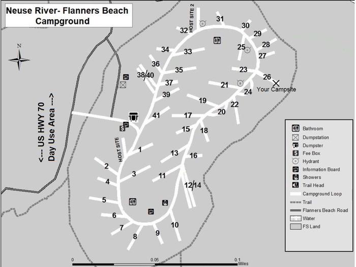 Flanners Beach Campsite #26Non-Electric Campsite should accommodate 34ft camper. Amenities include picnic Table, Fire ring, and Lantern Post