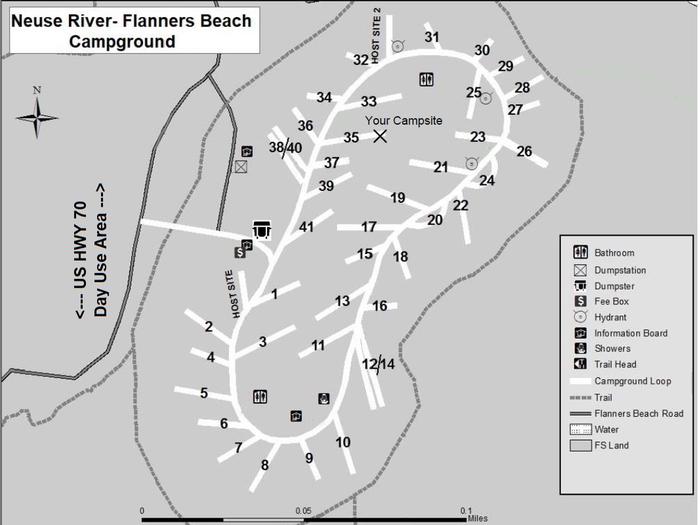 Flanners Beach Campsite #33Non-Electric Campsite should accommodate 34ft camper. Amenities include picnic Table, Fire ring, and Lantern Post
