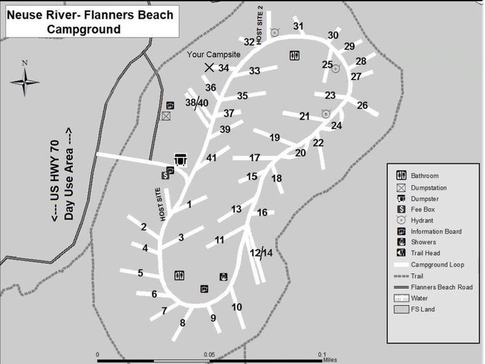 Flanners Beach Campsite #34Non-Electric Campsite should accommodate 20ft camper. Amenities include picnic Table, Fire ring, and Lantern Post