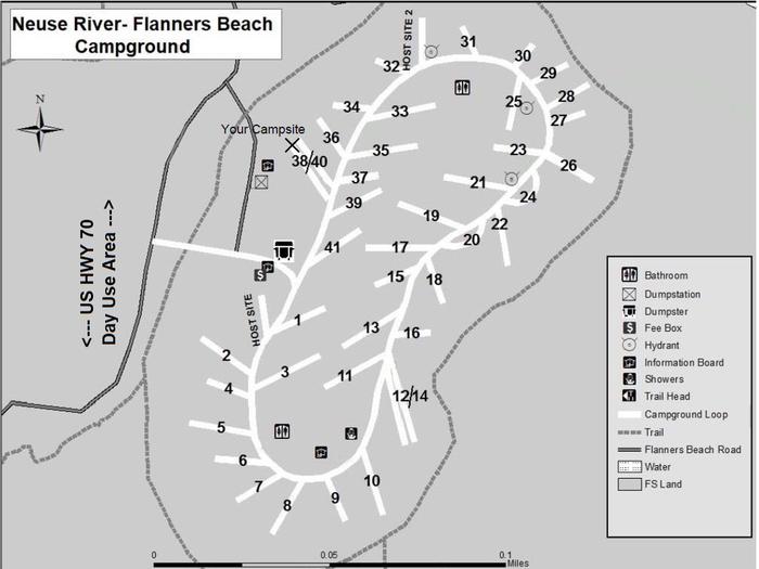 Flanners Beach Double Campsite #38/40Should accommodate Two 40ft campers. Amenities include 2 Electric 50/30/20 amp Connections, picnic Tables, Fire rings, and Lantern Posts