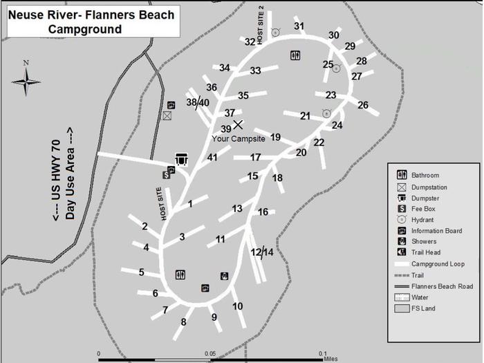 Flanners Beach Campsite #39Non-Electric Campsite should accommodate 30ft camper. Amenities include picnic Table, Fire ring, and Lantern Post