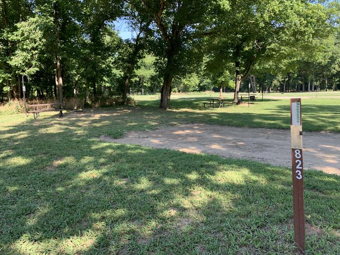 A photo of Site 823 of Loop Loop 800 at ALLEY SPRING with Picnic Table, Fire Pit, Tent Pad, Lantern Pole