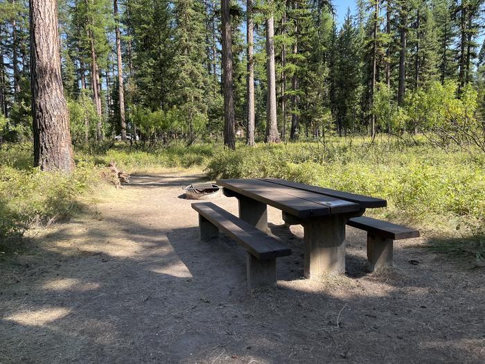 A photo of Site RPS06 at River Point Lolo Campground (MT) with Picnic Table, Fire Pit, Tent PadA photo of Site RPS06 at River Point Lolo Campground (MT) with Picnic Table, Fire Pit, Tent Pad.
