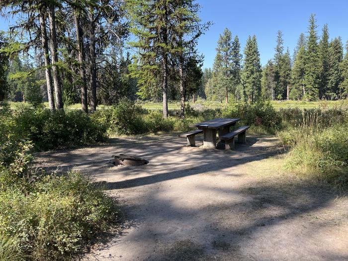A photo of Site RPS17 at River Point Lolo Campground (MT) with Picnic Table, Fire Pit, Tend PadA photo of Site RPS17 at River Point Lolo Campground (MT) with Picnic Table, Fire Pit, Tent Pad. 