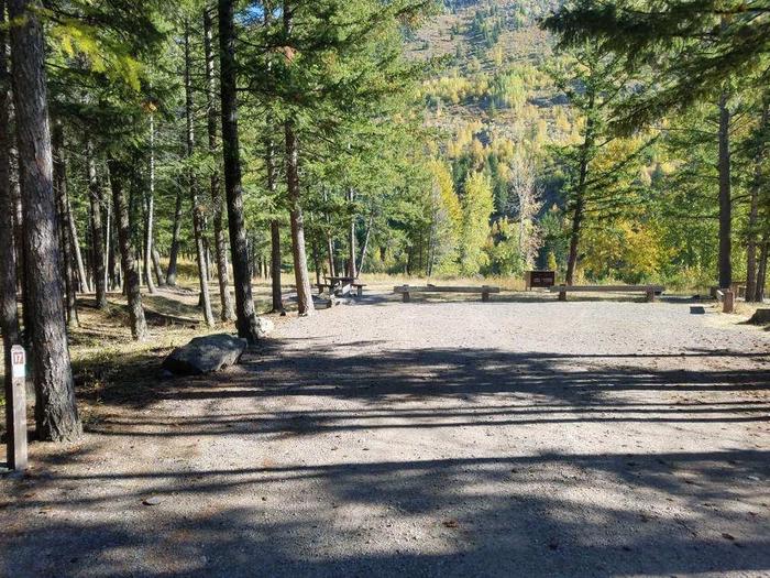 A photo of Site 17 of Loop BIG CREEK CAMPGROUND at Big Creek Campground (Flathead National Forest, MT) with Picnic Table, Fire Pit, Food Storage, Waterfront