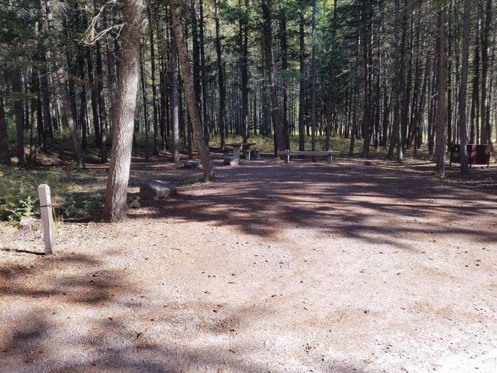 A photo of Site 19 of Loop BIG CREEK CAMPGROUND at Big Creek Campground (Flathead National Forest, MT) with Picnic Table, Fire Pit, Shade, Food Storage