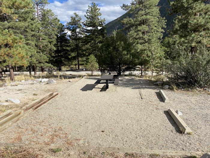 A campsite with picnic table and fire pit.A photo of Site 018 with picnic table and fire pit.