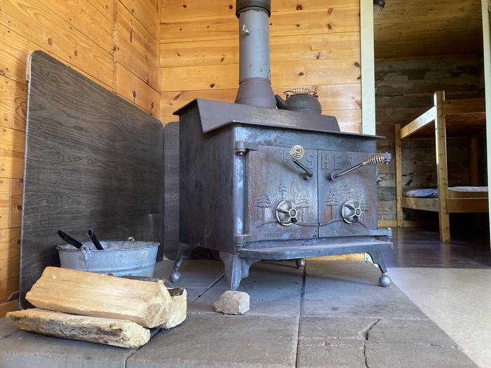 Seely Creek Guard Station interior wood burning stove