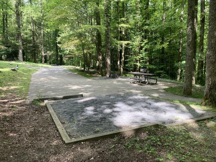 A photo of Site A61 of Loop A-Loop at COSBY CAMPGROUND with Picnic Table, Fire Pit, Tent Pad behind view View from behind the tent pad