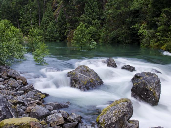 River flowing over rocks.The nearby Skagit River.