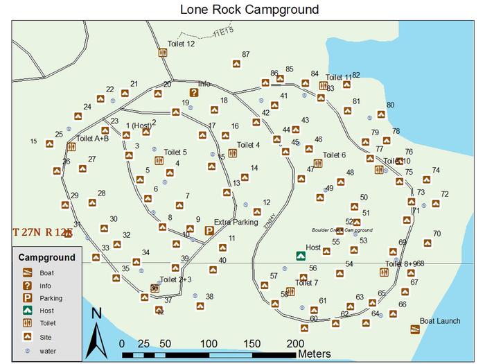 map of lone rock campground showing layout and site locationsLone Rock Map