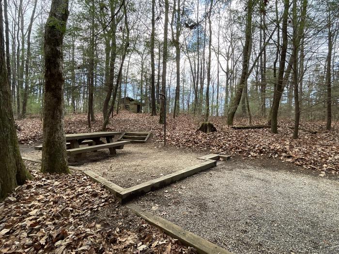 A photo of Site 7 of Loop Upper at Lake Conasauga Campground with Picnic Table, Fire Pit, Shade, Tent Pad, Lantern Pole
