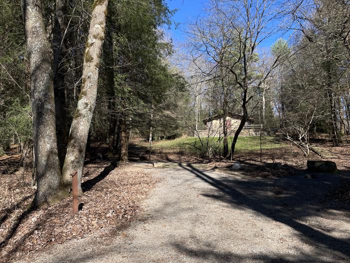 A photo of Site 17 of Loop Lower at Lake Conasauga Campground with Picnic Table, Fire Pit, Shade, Tent Pad, Lantern Pole from entrance.A photo of Site 17 of Loop Lower at Lake Conasauga Campground with Picnic Table, Fire Pit, Shade, Tent Pad, Lantern Pole